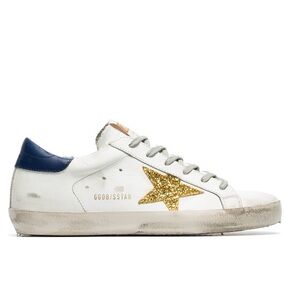 Size 9 White Superstar leather and glitter sneakers